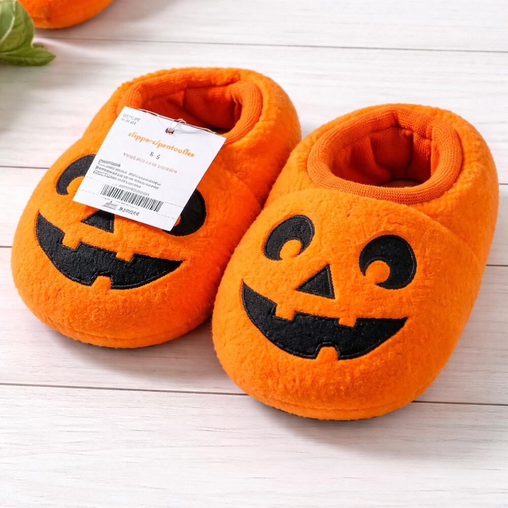 Gymboree Pumpkin Slippers Kids 5-6 Halloween Plush NWT